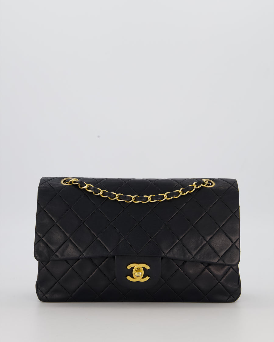 *HOT* Chanel Vintage Medium Classic Double Flap Bag in Black Lambskin Leather with 24K Gold Hardware