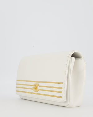 Chanel 19C Captain Clutch Bag in White Caviar Leather with Gold Hardware and Gold Bar Detailing