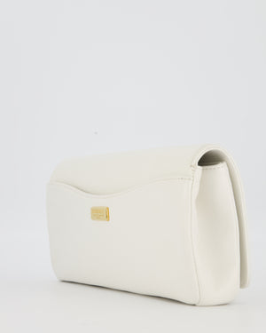 Chanel 19C Captain Clutch Bag in White Caviar Leather with Gold Hardware and Gold Bar Detailing