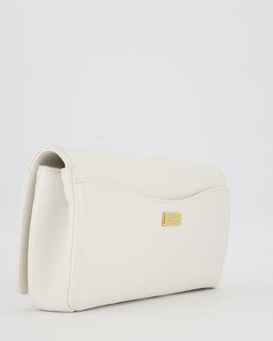 Chanel 19C Captain Clutch Bag in White Caviar Leather with Gold Hardware and Gold Bar Detailing