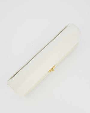 Chanel 19C Captain Clutch Bag in White Caviar Leather with Gold Hardware and Gold Bar Detailing