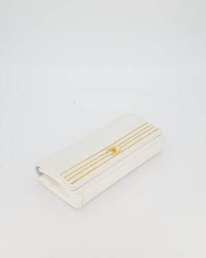 Chanel 19C Captain Clutch Bag in White Caviar Leather with Gold Hardware and Gold Bar Detailing