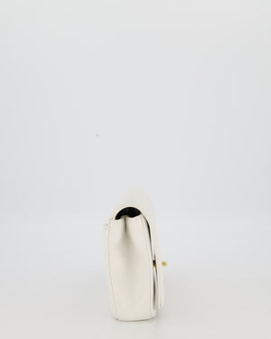 Chanel 19C Captain Clutch Bag in White Caviar Leather with Gold Hardware and Gold Bar Detailing