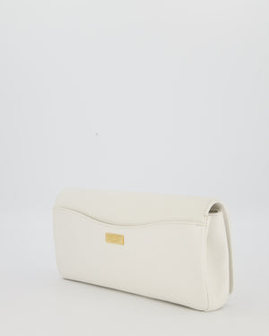 Chanel 19C Captain Clutch Bag in White Caviar Leather with Gold Hardware and Gold Bar Detailing