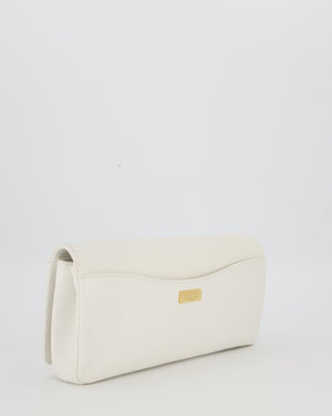Chanel 19C Captain Clutch Bag in White Caviar Leather with Gold Hardware and Gold Bar Detailing