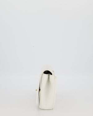 Chanel 19C Captain Clutch Bag in White Caviar Leather with Gold Hardware and Gold Bar Detailing
