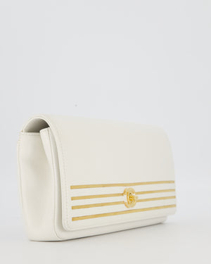 Chanel 19C Captain Clutch Bag in White Caviar Leather with Gold Hardware and Gold Bar Detailing