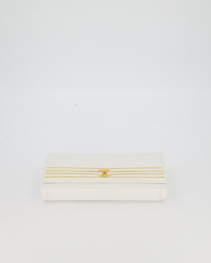 Chanel 19C Captain Clutch Bag in White Caviar Leather with Gold Hardware and Gold Bar Detailing