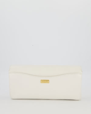 Chanel 19C Captain Clutch Bag in White Caviar Leather with Gold Hardware and Gold Bar Detailing