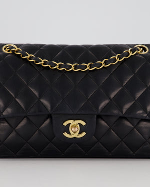 Chanel Black Medium Classic Double Flap Bag in Lambskin Leather with 24K Gold Hardware