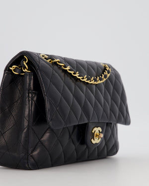 Chanel Black Medium Classic Double Flap Bag in Lambskin Leather with 24K Gold Hardware