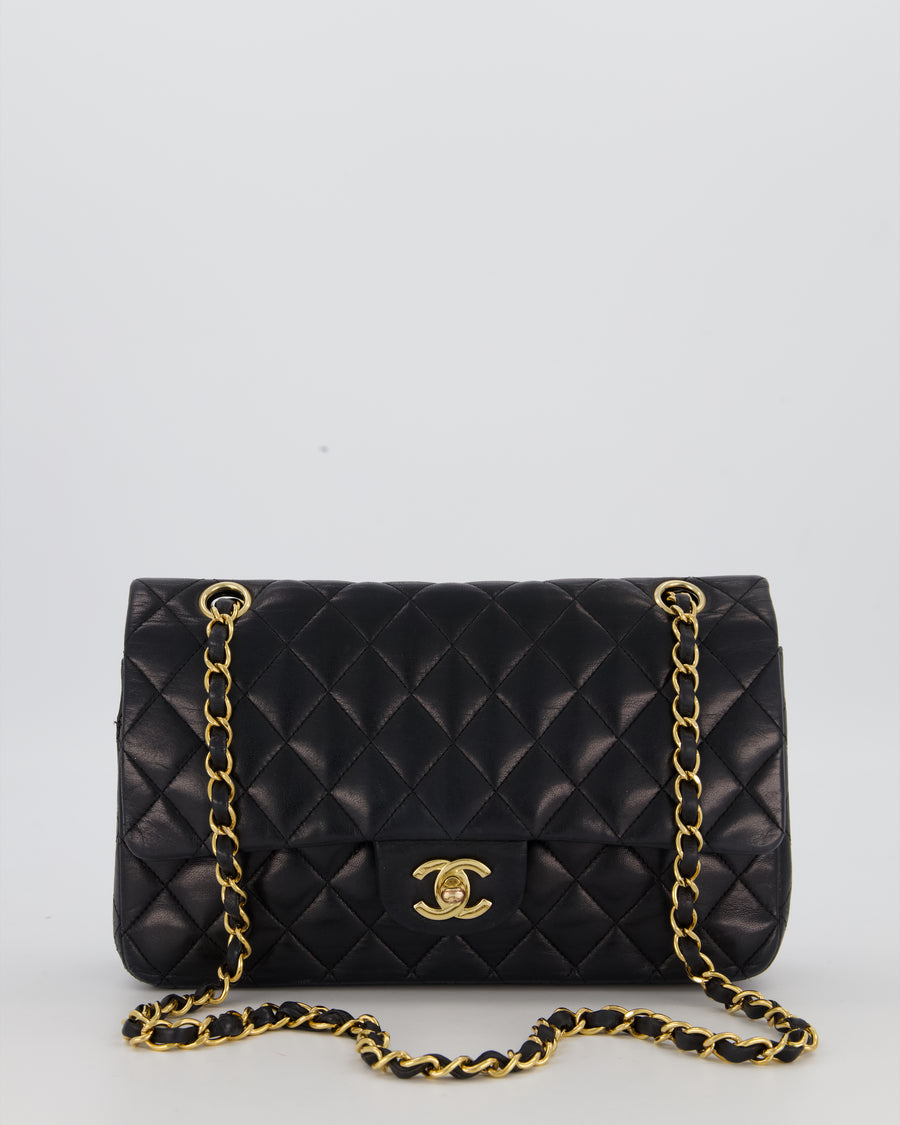 Chanel Black Medium Classic Double Flap Bag in Lambskin Leather with 24K Gold Hardware