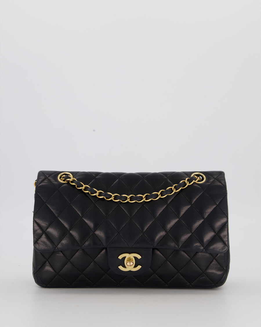 Chanel Black Medium Classic Double Flap Bag in Lambskin Leather with 24K Gold Hardware