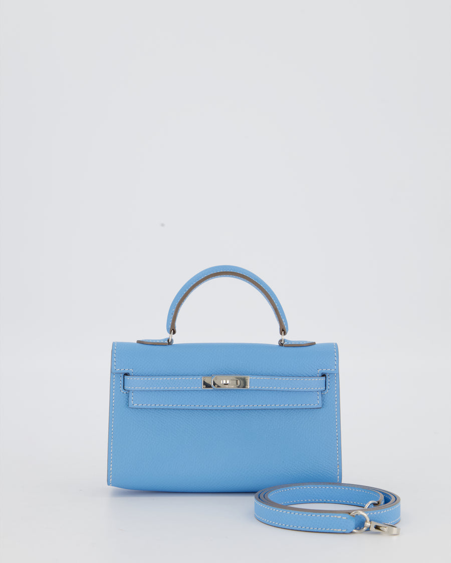 Hermès Micro Mini Kelly 15 Bag in Blue Celeste Epsom Leather with Palladium Hardware