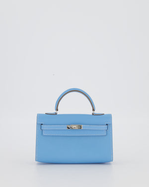 Hermès Micro Mini Kelly 15 Bag in Blue Celeste Epsom Leather with Palladium Hardware