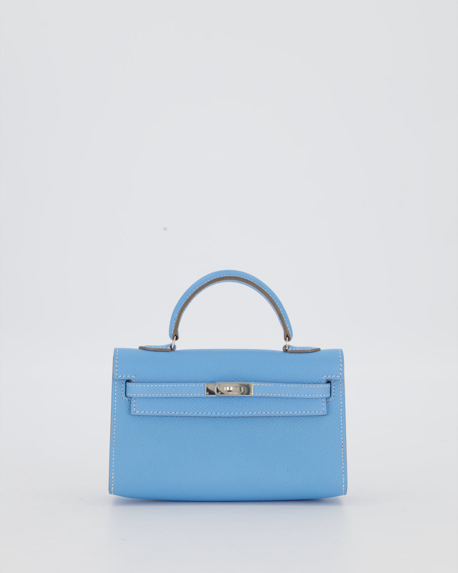 Hermès Micro Mini Kelly 15 Bag in Blue Celeste Epsom Leather with Palladium Hardware