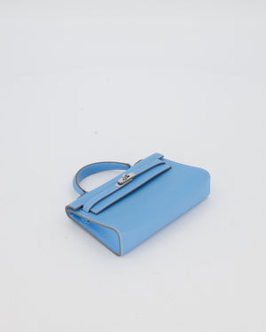 Hermès Micro Mini Kelly 15 Bag in Blue Celeste Epsom Leather with Palladium Hardware