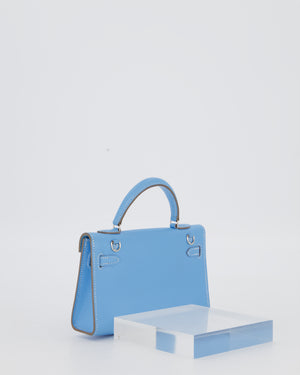 Hermès Micro Mini Kelly 15 Bag in Blue Celeste Epsom Leather with Palladium Hardware