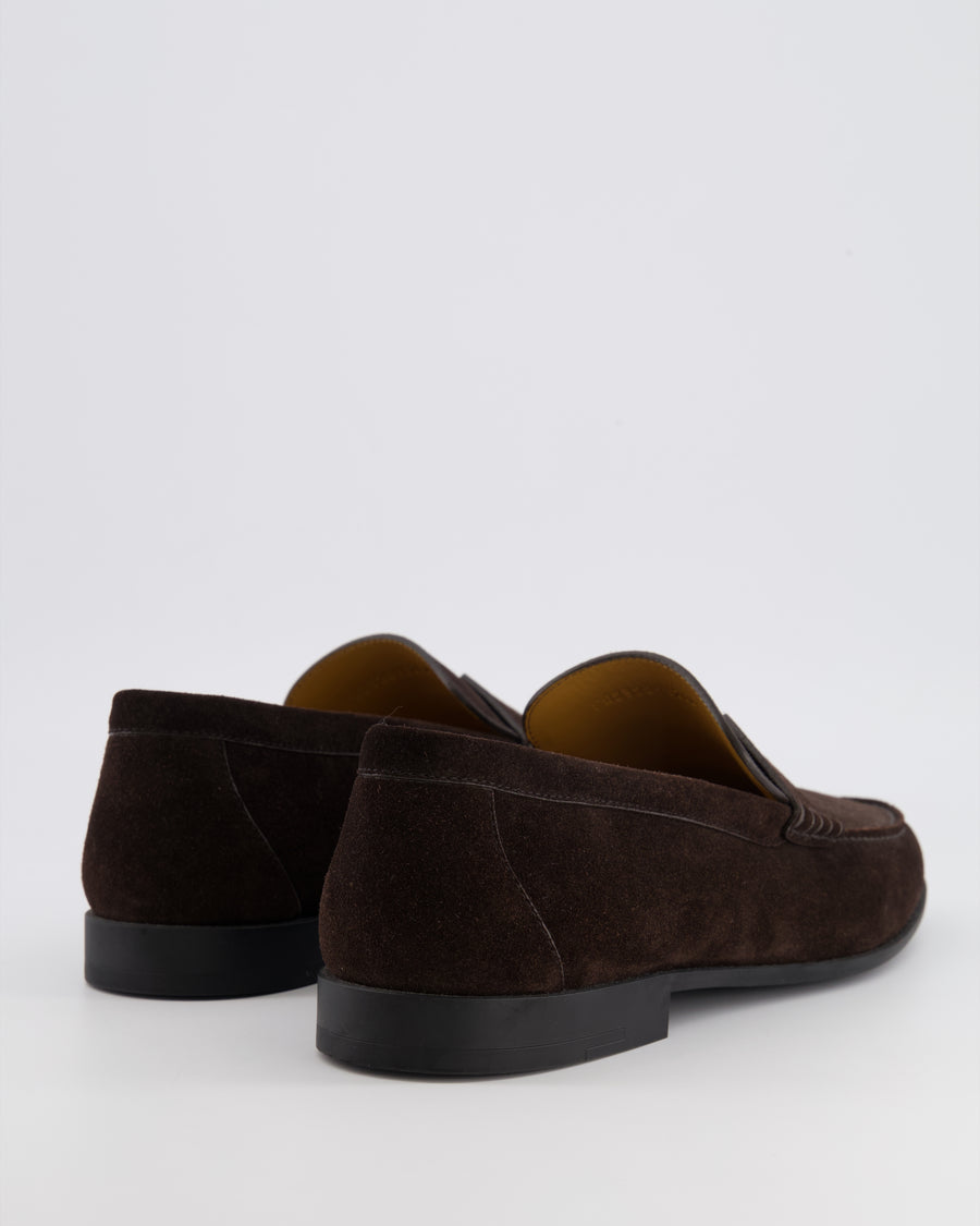 Hermès Menswear Marron Ebene Suede Matthew Leather Loafers with H Detail Size 43.5 RRP £1,180