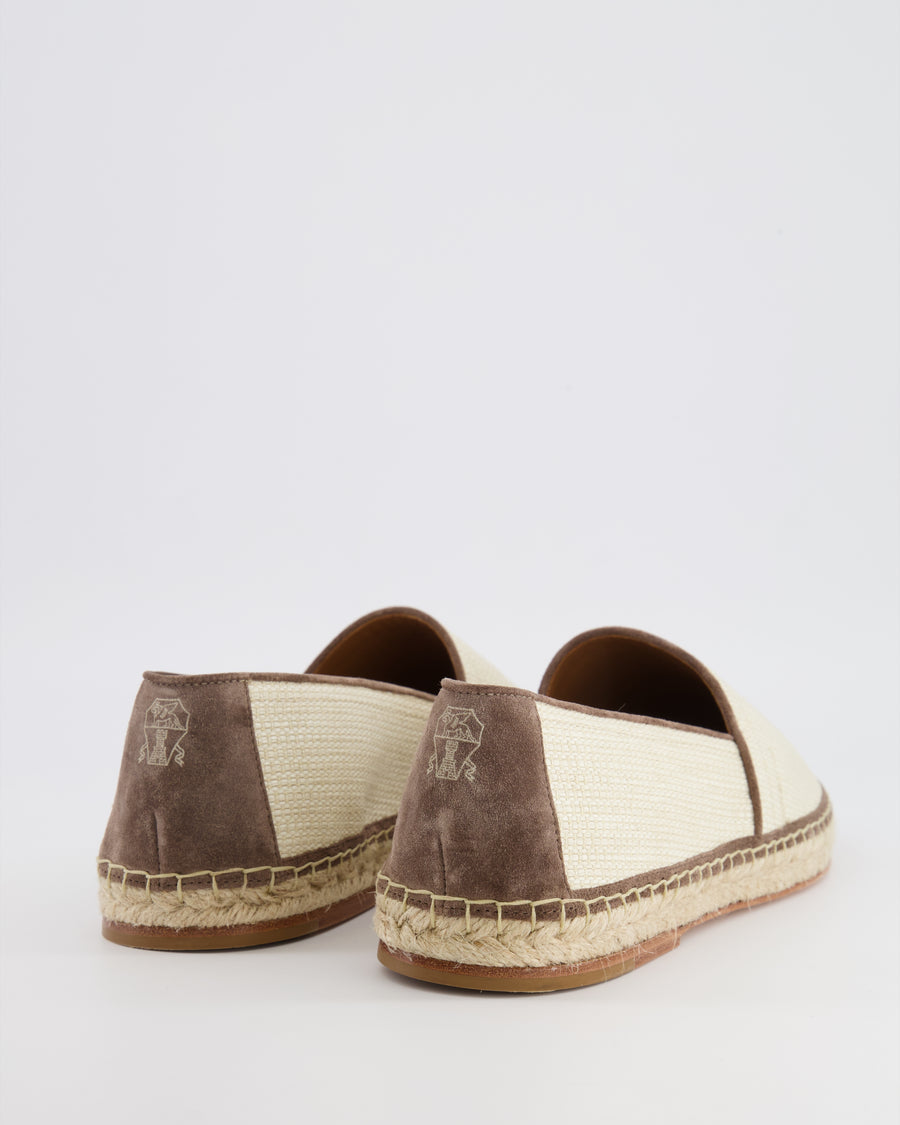 Brunello Cucinelli Menswear Ecru and Brown Raffia Espadrilles Size 44 RRP £680