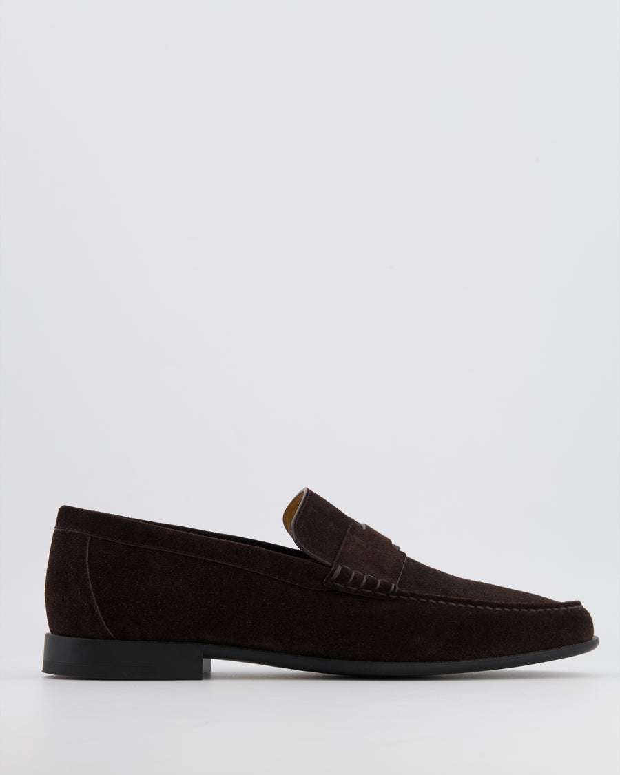 Hermès Menswear Marron Ebene Suede Matthew Leather Loafers with H Detail Size 43.5 RRP £1,180