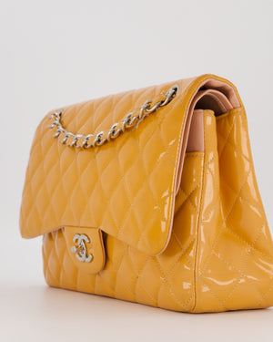 Chanel Orange Jumbo Classic Double Flap Bag in Patent Leather with Silver Hardware
