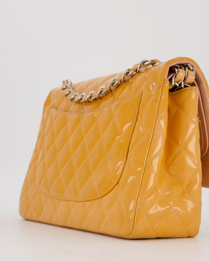 Chanel Orange Jumbo Classic Double Flap Bag in Patent Leather with Silver Hardware