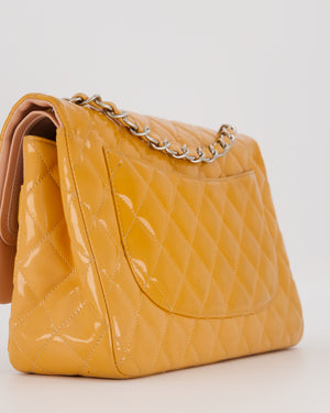 Chanel Orange Jumbo Classic Double Flap Bag in Patent Leather with Silver Hardware