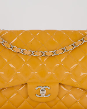 Chanel Orange Jumbo Classic Double Flap Bag in Patent Leather with Silver Hardware