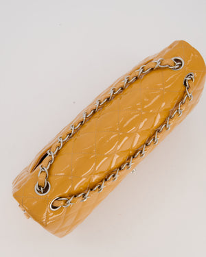 Chanel Orange Jumbo Classic Double Flap Bag in Patent Leather with Silver Hardware
