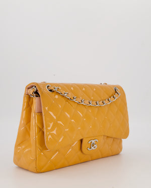 Chanel Orange Jumbo Classic Double Flap Bag in Patent Leather with Silver Hardware