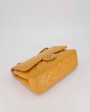 Chanel Orange Jumbo Classic Double Flap Bag in Patent Leather with Silver Hardware