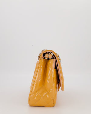 Chanel Orange Jumbo Classic Double Flap Bag in Patent Leather with Silver Hardware