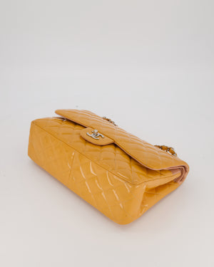 Chanel Orange Jumbo Classic Double Flap Bag in Patent Leather with Silver Hardware
