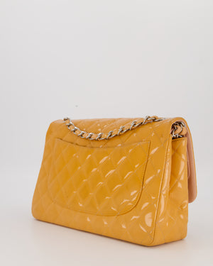 Chanel Orange Jumbo Classic Double Flap Bag in Patent Leather with Silver Hardware