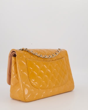 Chanel Orange Jumbo Classic Double Flap Bag in Patent Leather with Silver Hardware