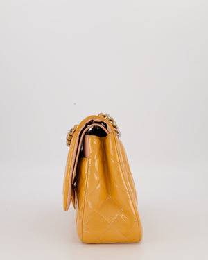 Chanel Orange Jumbo Classic Double Flap Bag in Patent Leather with Silver Hardware
