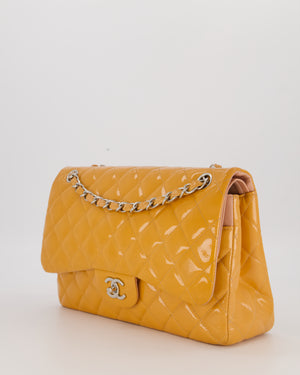 Chanel Orange Jumbo Classic Double Flap Bag in Patent Leather with Silver Hardware