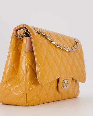 Chanel Orange Jumbo Classic Double Flap Bag in Patent Leather with Silver Hardware