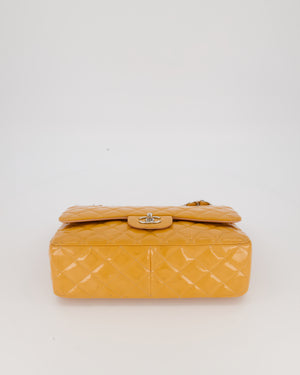 Chanel Orange Jumbo Classic Double Flap Bag in Patent Leather with Silver Hardware