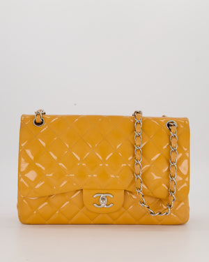Chanel Orange Jumbo Classic Double Flap Bag in Patent Leather with Silver Hardware