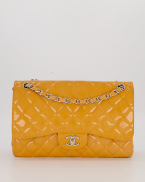 Chanel Orange Jumbo Classic Double Flap Bag in Patent Leather with Silver Hardware