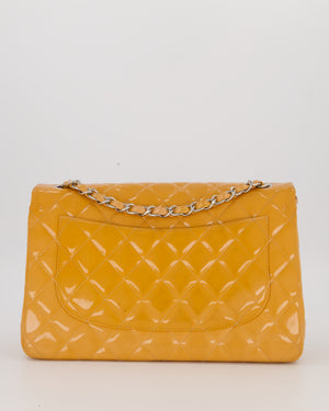 Chanel Orange Jumbo Classic Double Flap Bag in Patent Leather with Silver Hardware