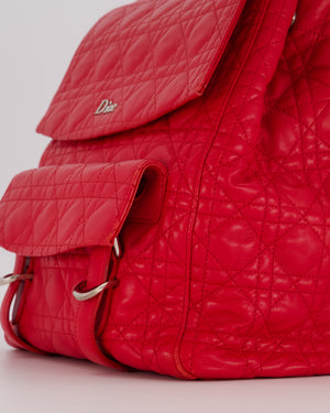 Christian Dior Red Cannage Leather Stardust Backpack with Silver Hardware