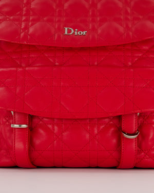 Christian Dior Red Cannage Leather Stardust Backpack with Silver Hardware