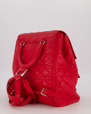 Christian Dior Red Cannage Leather Stardust Backpack with Silver Hardware