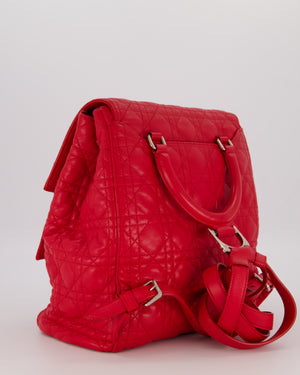 Christian Dior Red Cannage Leather Stardust Backpack with Silver Hardware