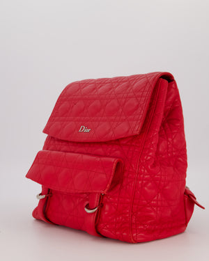 Christian Dior Red Cannage Leather Stardust Backpack with Silver Hardware