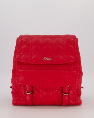 Christian Dior Red Cannage Leather Stardust Backpack with Silver Hardware