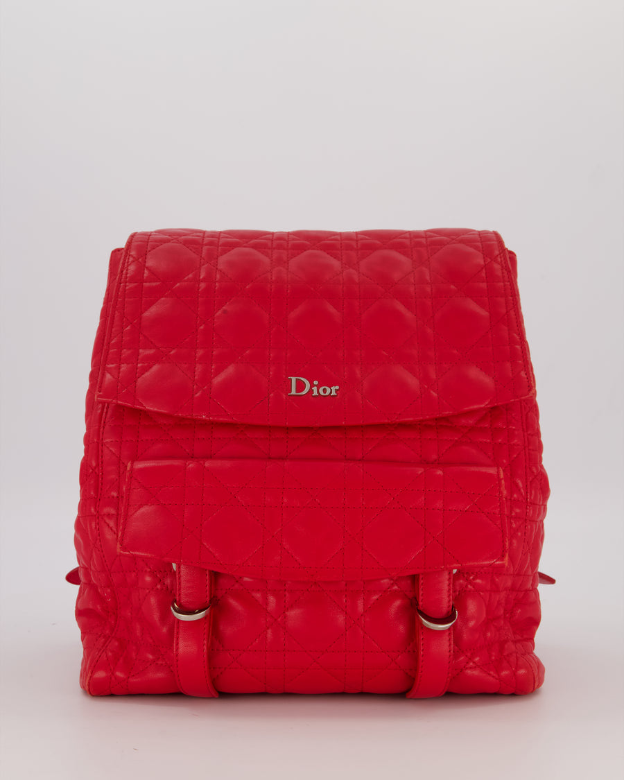 Christian Dior Red Cannage Leather Stardust Backpack with Silver Hardware